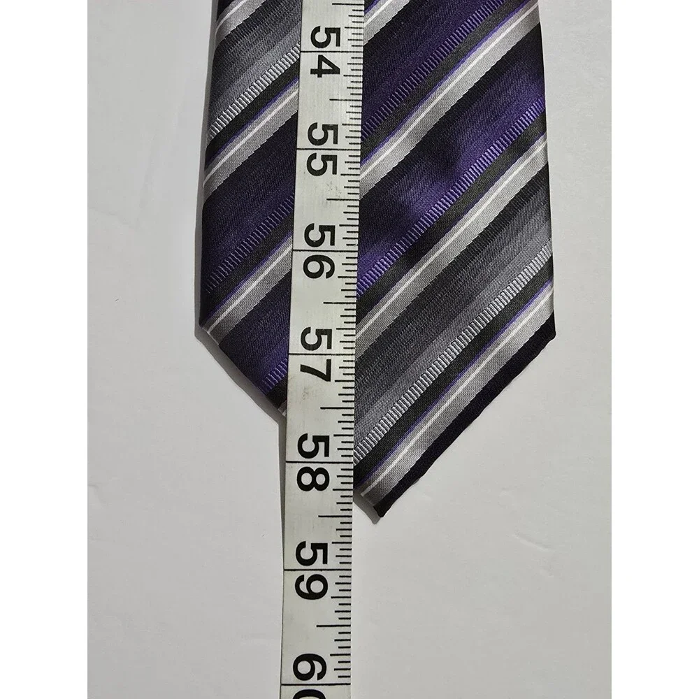 Stafford Essentials Necktie Striped Pattern Shades Of Purple, Black & Gray Tie